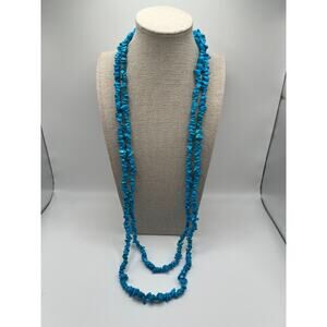 Turquoise Color Howlite Chip Necklace Long Strand 32" Boho Statement